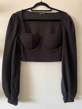 Shein|Black Bustier Long Sleeve Crop Top|0XL/XL|NWOT